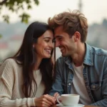 Jeune couple à Istanbul partageant un sourire en terrasse