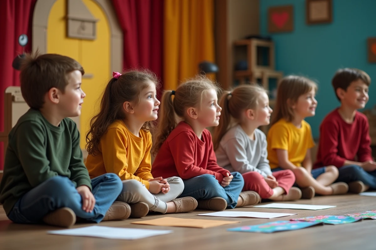 Enfants curieux regardant un spectacle pour enfants