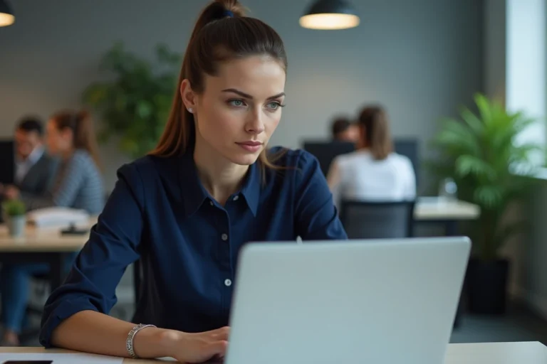 Femme au bureau fixant un écran d'ordinateur affichant une erreur de connexion sur Arkevia