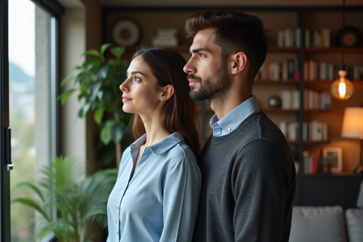 Turque et homme dans un salon moderne en conversation