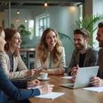 Groupe de professionnels en réunion dans un bureau moderne