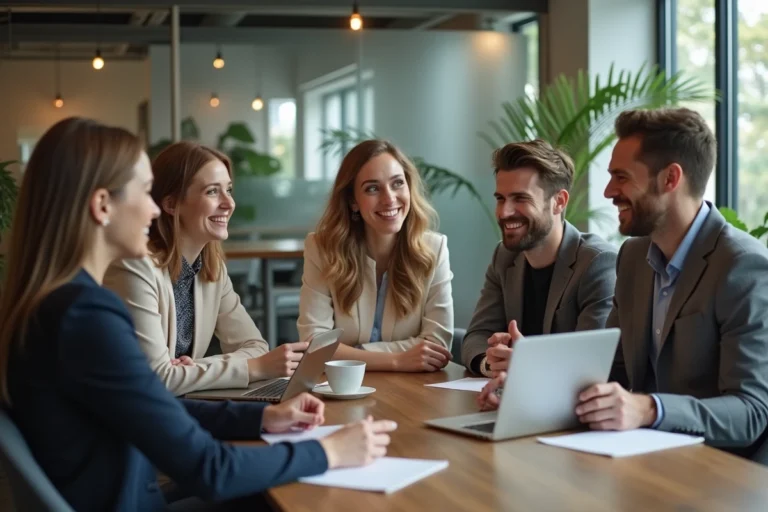 Groupe de professionnels en réunion dans un bureau moderne