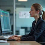 Professionnelle de santé en bureau moderne surveillant des données