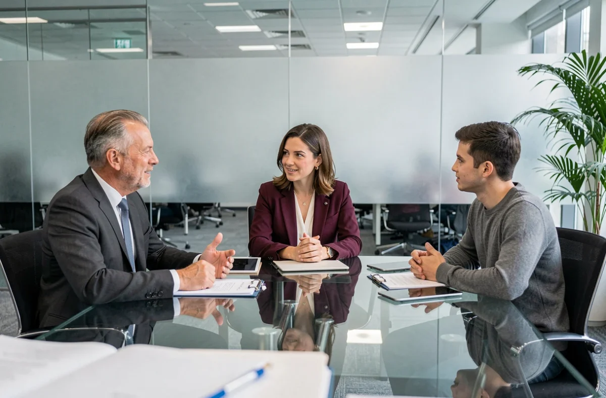 Réunion d'équipe dirigeante pour discuter des aspects juridiques et de la conformité d'entreprise